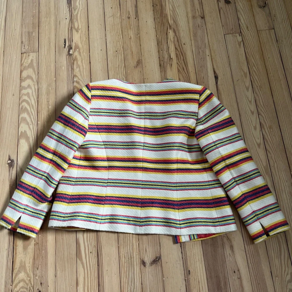 Talbots Women Colorful Striped Blazer Jacket Preppy Business Collarless Size‎ 2